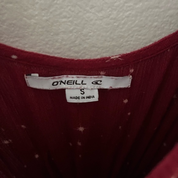 O’Neill wine colored jumpsuit/romper wide leg ruching shirt sleeve long pant S - Picture 6 of 8